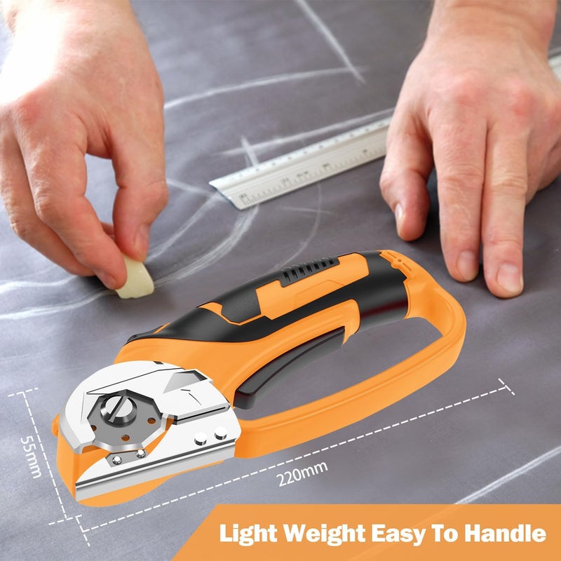 Pratuor Cordless Electric Scissors, 4V Box Cutter & Cardboard Cutter with 2 Titanium Blades - Rotary Cutter with LED Light for Fabric, Leather, Carpet, Plastic, Crafting + Storage Case (Orange) - Image 2
